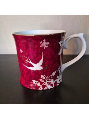 Starbucks 2010 Rosanna Holiday Mug With Red & White Snowflake Bird Design